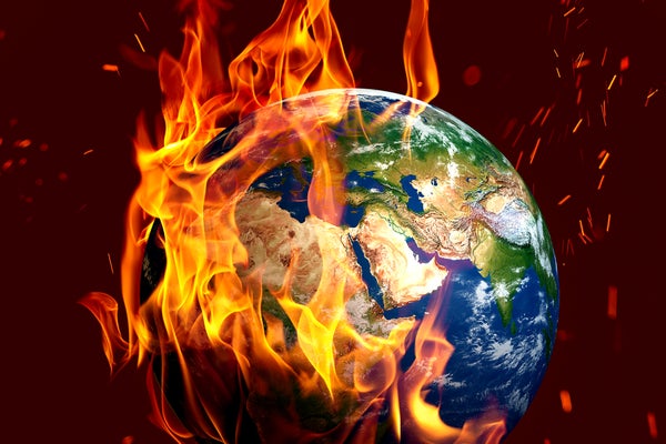 Illustration showing Earth on fire.
