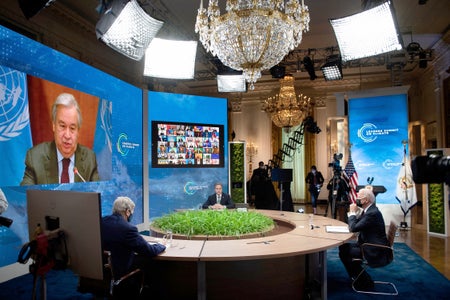 World leaders speak virtually at climate change summit.