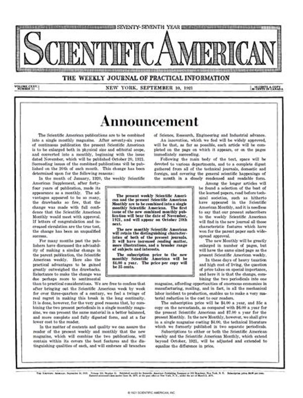 Scientific American Magazine Vol 125 Issue 11