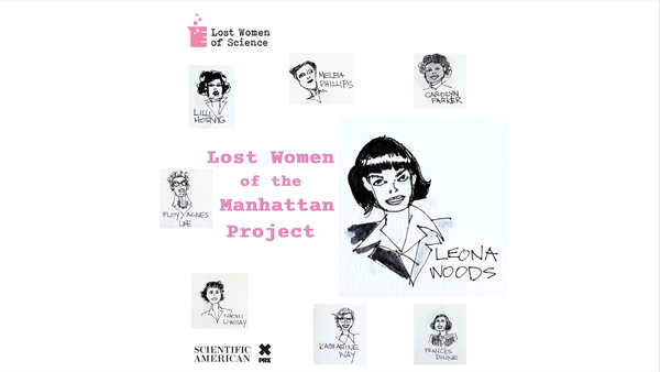 An illustration showing the faces of several women and the words "lost women of the manhattan project"