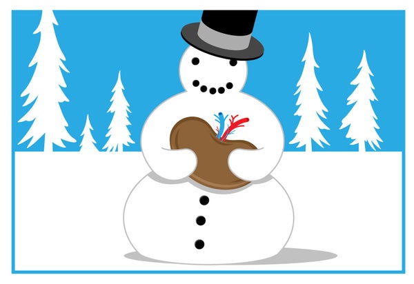 Illustration of a snowman holding a kidney.