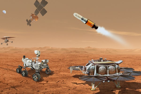 Illustration of NASA concept robots on Mars