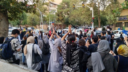 A crowd of protesters on the street