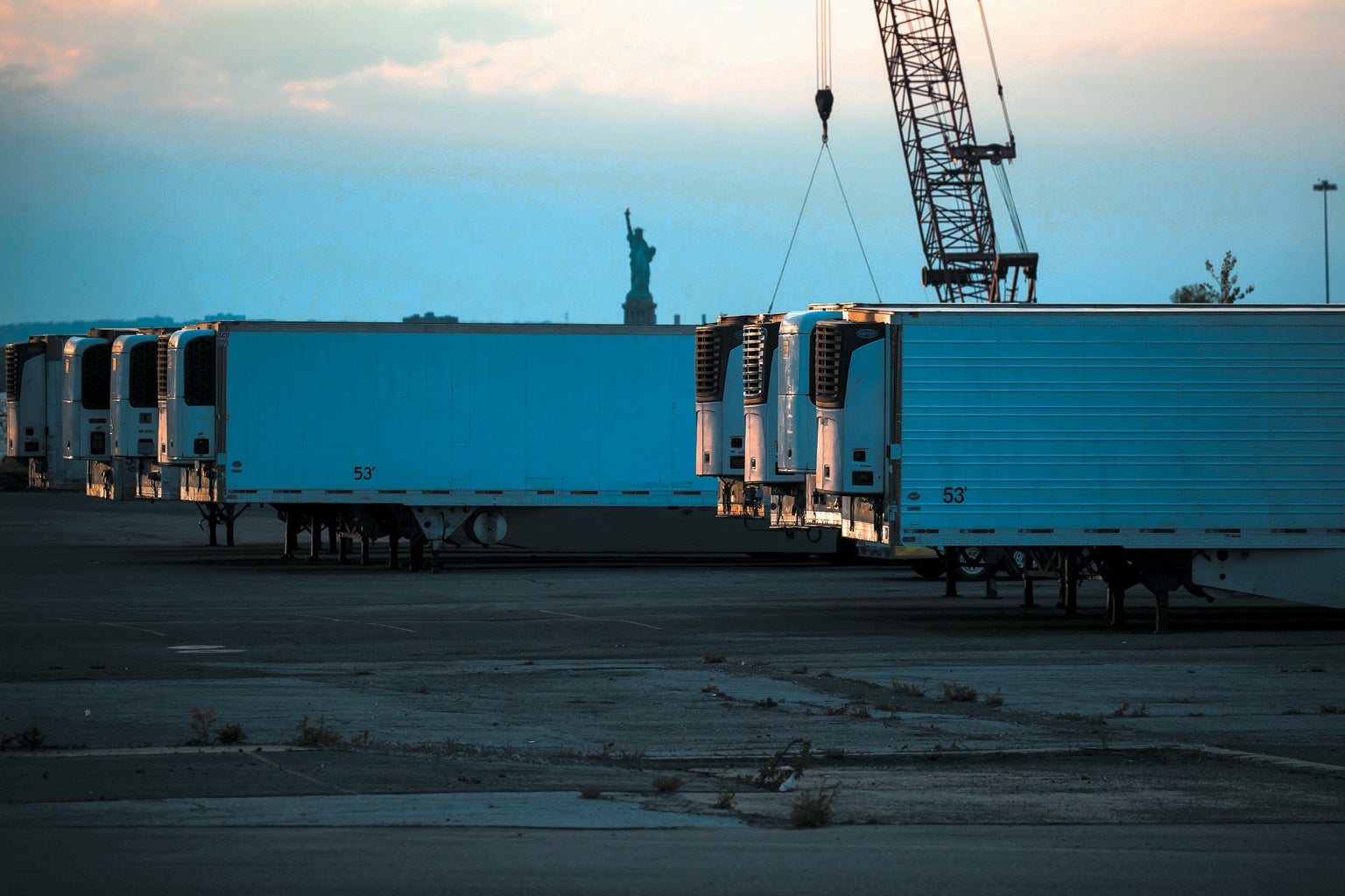 Row of refrigerated trailers.