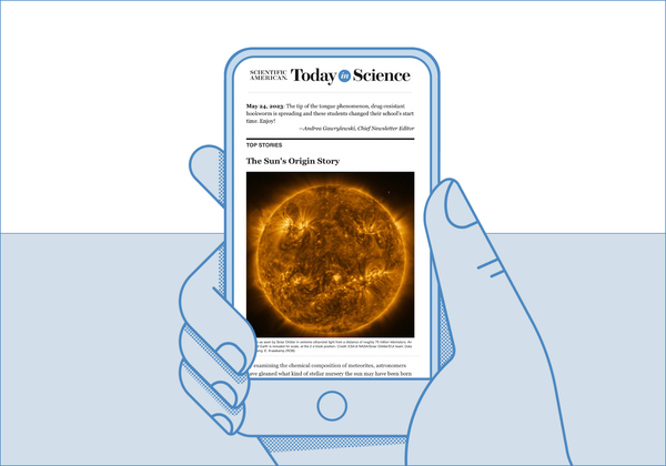 Illustration of a mobile phone displaying the Today in Science newsletter.