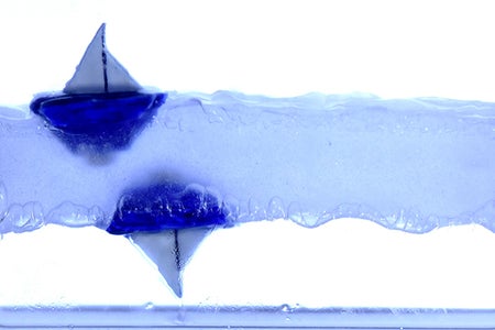 Sailboat floats on the underside of water