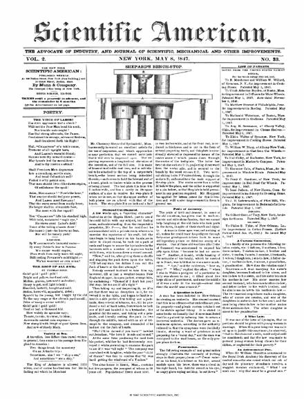 Scientific American Magazine Vol 2 Issue 33