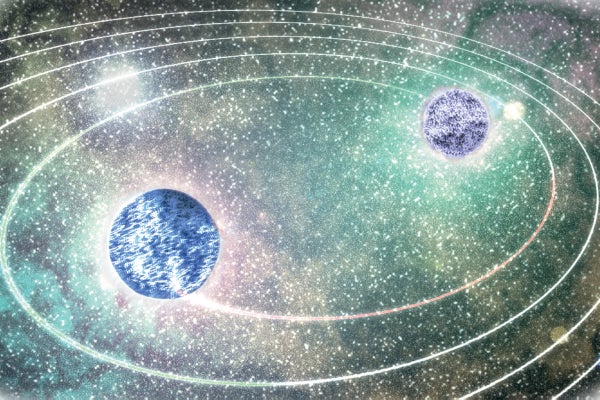 Two inspiralling neutron stars shortly before their collision