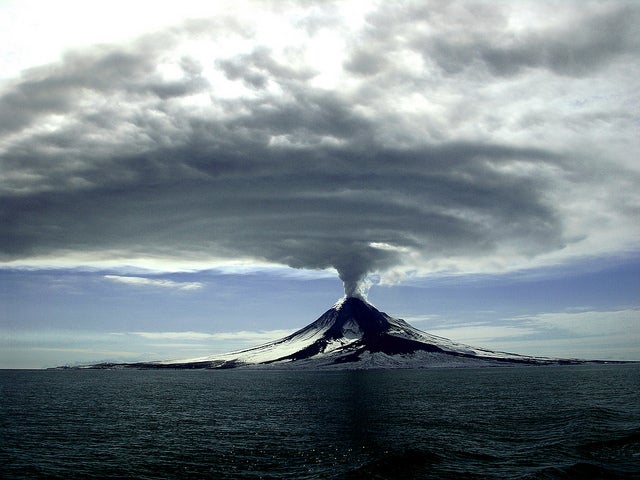 volcanic ash and dust are pushed into atmosphere