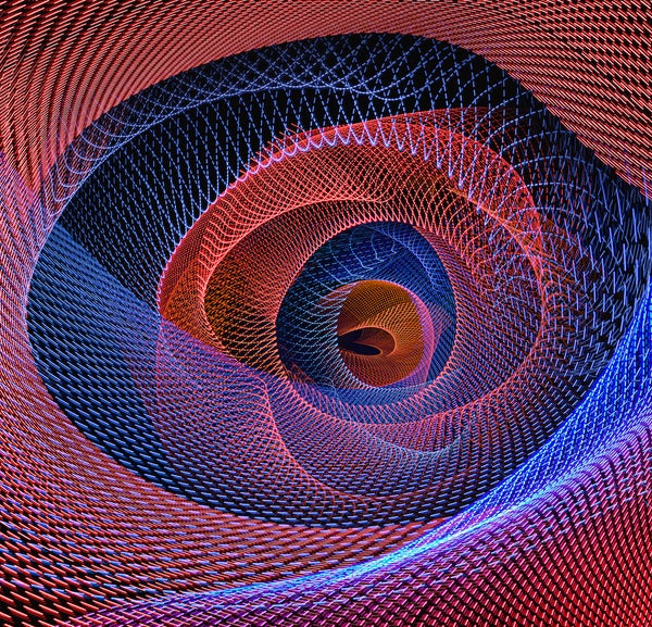 A network of glowing, colored lines appear to swirl down into a bottomless pit.