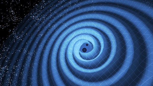 Two merging black holes generating gravitational waves