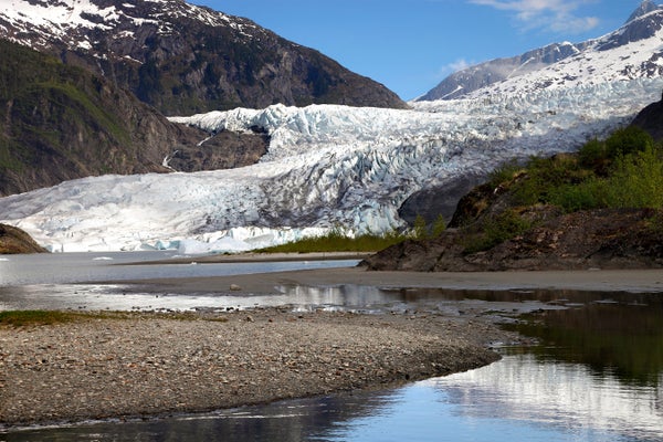 Mendenhall Glacier and melting water in Alaska