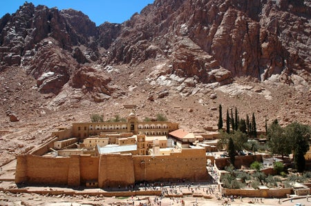 St Catherine's Monastery on the Sinai Peninsula in Egypt with mountains in background