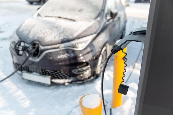 Electric car charging in winter