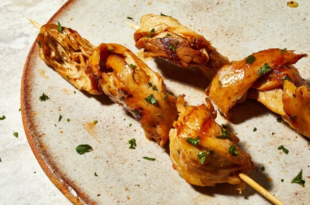 Lab-grown meat chicken skewer