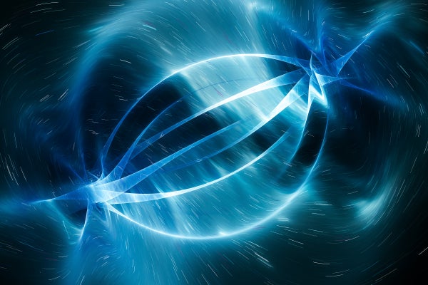 Blue glowing energy strings in space