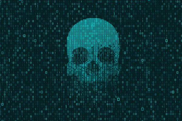 Skull shape with binary code background