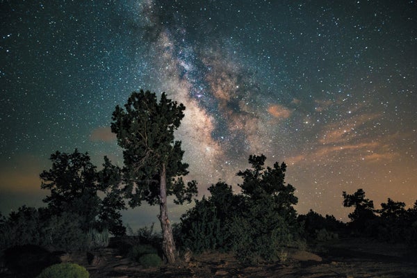 Night desert landscape with starry sky