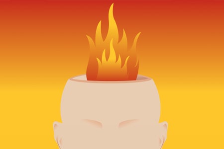 Illustration, burning head of a man