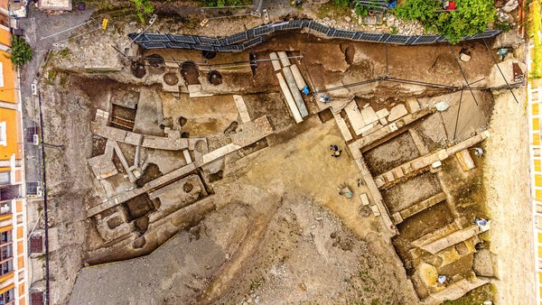 Aerial view of archaeological site