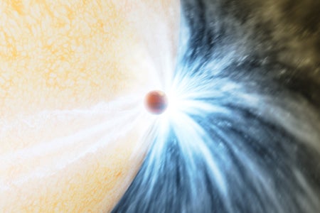 artist's impression shows a doomed planet skimming the surface of its star.