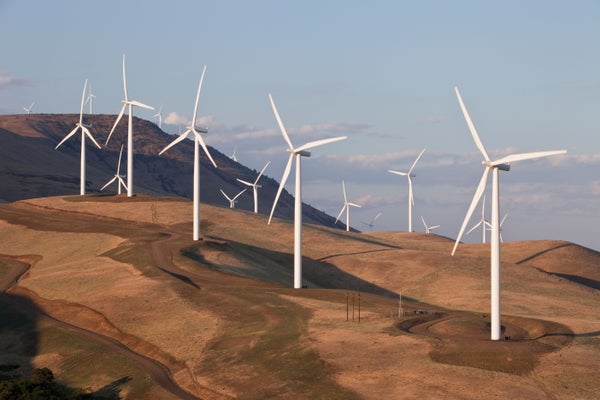 Wind farm on rolling hills