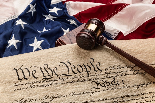 Constitution, American Flag and Gavel -