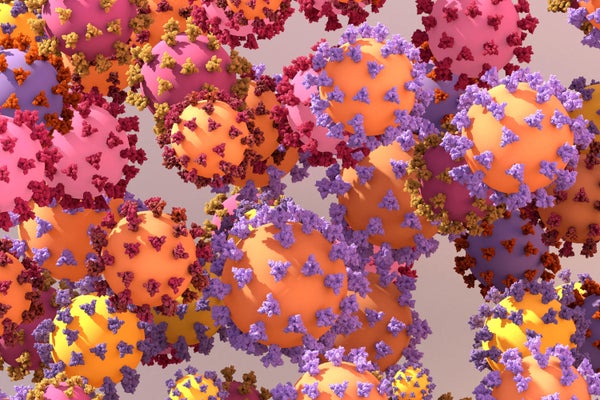 Colorful illustration of covid virus variants.