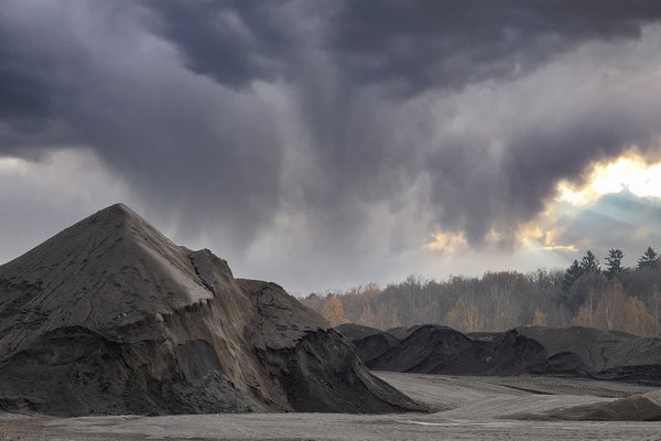 Large piles of basalt at a quarry