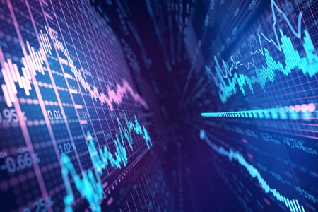 Close up of stock market chart and data in network.