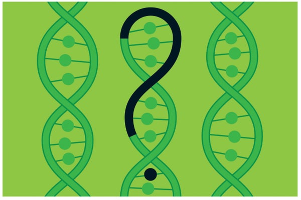 A green and black illustration of DNA.