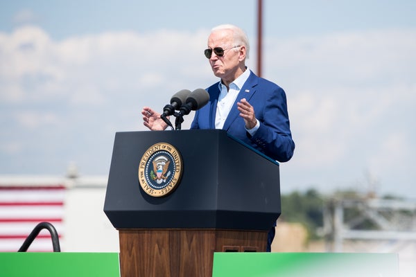 President Joe Biden delivers remarks on climate change and clean energy at Brayton Point Power Station on July 20, 2022, in Somerset, Mass.