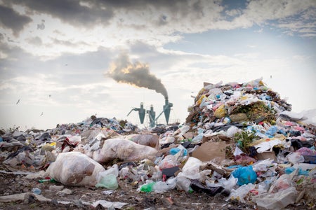Polluted air seen behind landfill