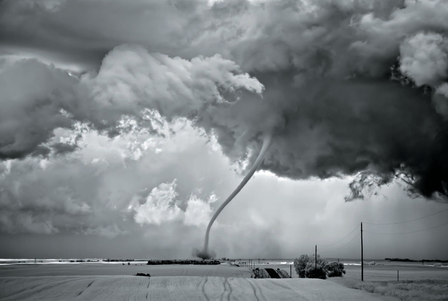 Black and white image of a twister.