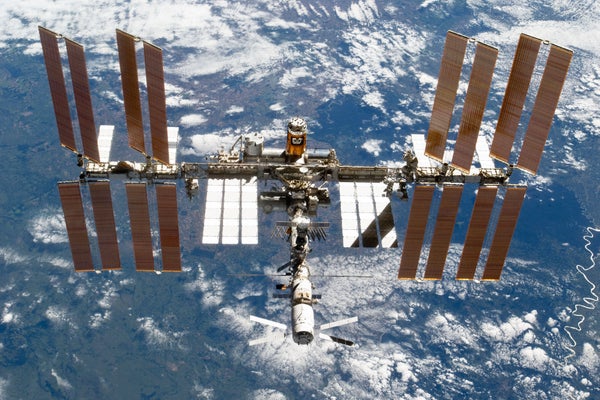 The International Space Station in orbit above Earth.