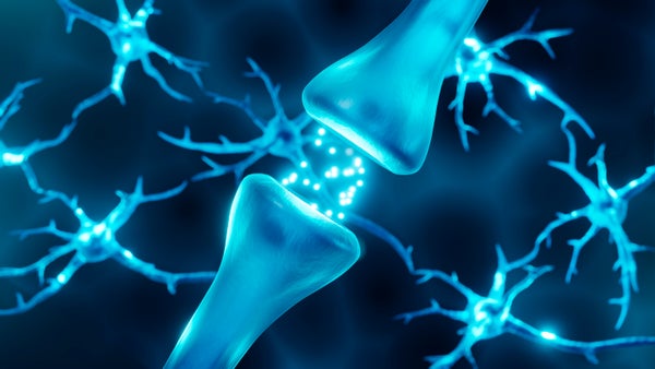 Illustration of a synapse in the brain.