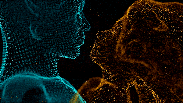 Animation of two people kissing