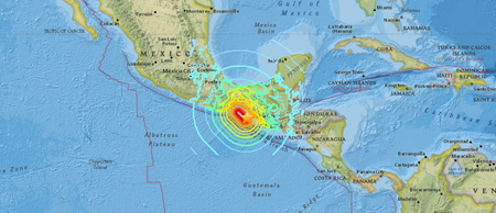map showing quake location near Mexico