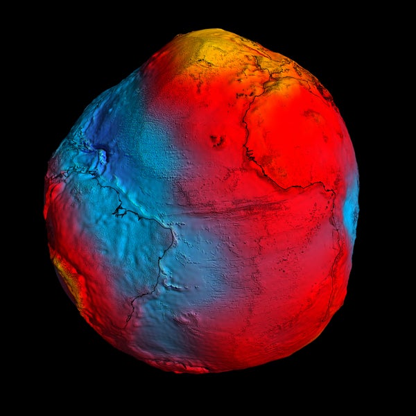 A colorful rendering of Earth as a misshapen orb.