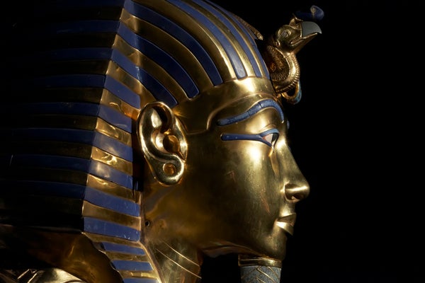 Profile view of King Tut's golden mask