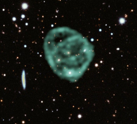 Radio circles overlaid on optical and near infra-red data