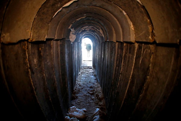 Exit of a tunnel running under the Gaza Strip.