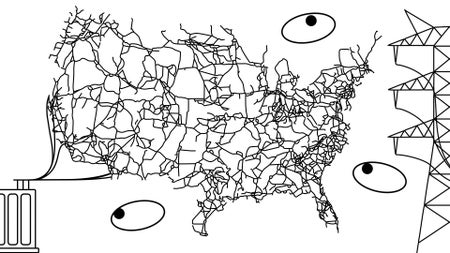 An artist's concept of the large portions of the electrical energy gridlines that infuse the United States