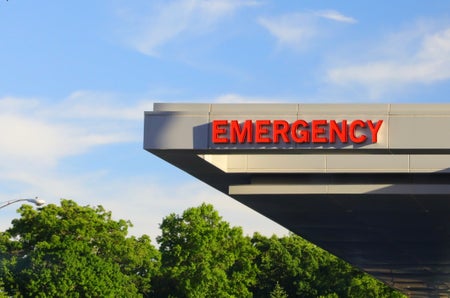 Overhead emergency sign at a hospital.