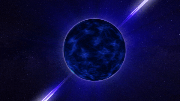Animation of a spinning neutron star in space.