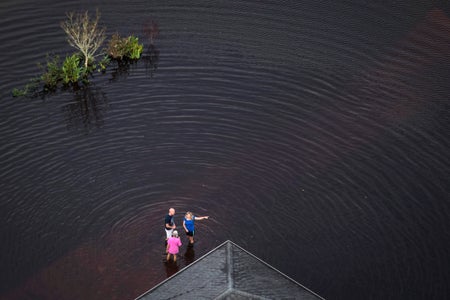 House surrounded by flood water after Hurricane Irma in Callahan, Fla. in September 2017.