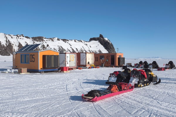 A small satellite research camp on sea ice.