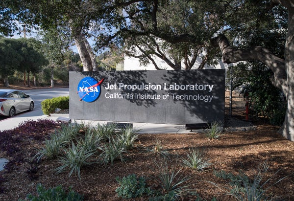 exterior view, sign for NASA's Jet Propulsion Laboratory campus