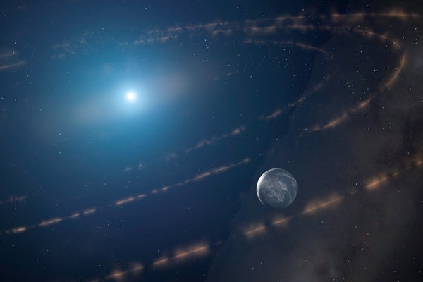 A white dwarf star exhibits a constant stream of transits by debris and or dust in orbit about it