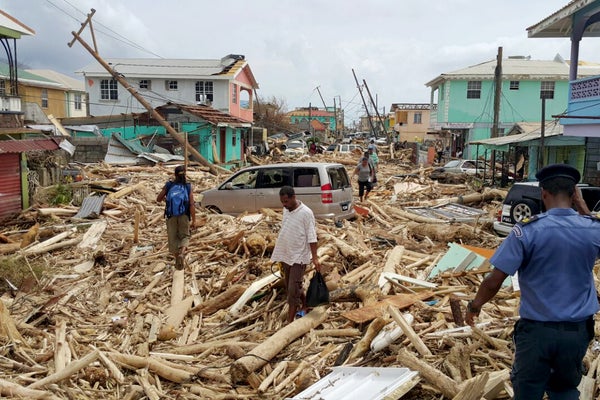 View of damage caused the day before by Hurricane Maria in Roseau, Dominica, on September 20, 2017